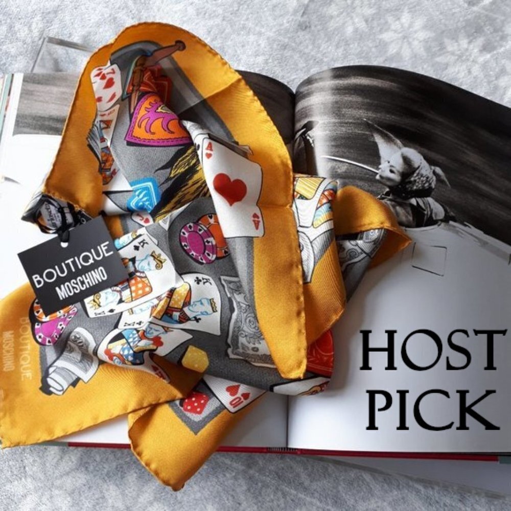 NWT Boutique Moschino yellow poker masquerade silk scarf